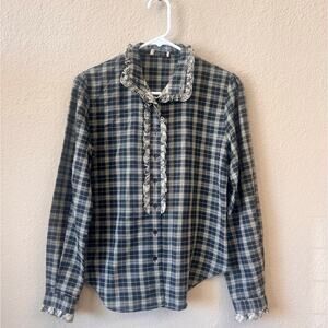 Vintage 70s Stuart Lang plaid ruffle button down size M